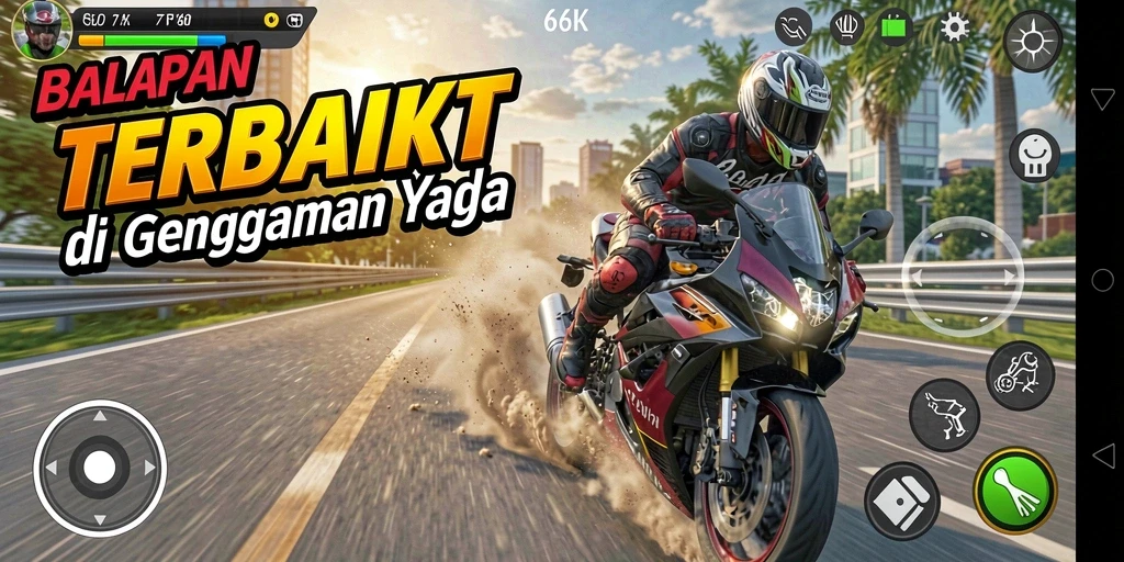Tampilan seru gameplay balapan motor di 66K.
