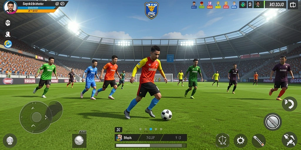 Tampilan grafis yang memukau dalam aksi pertandingan sepak bola.