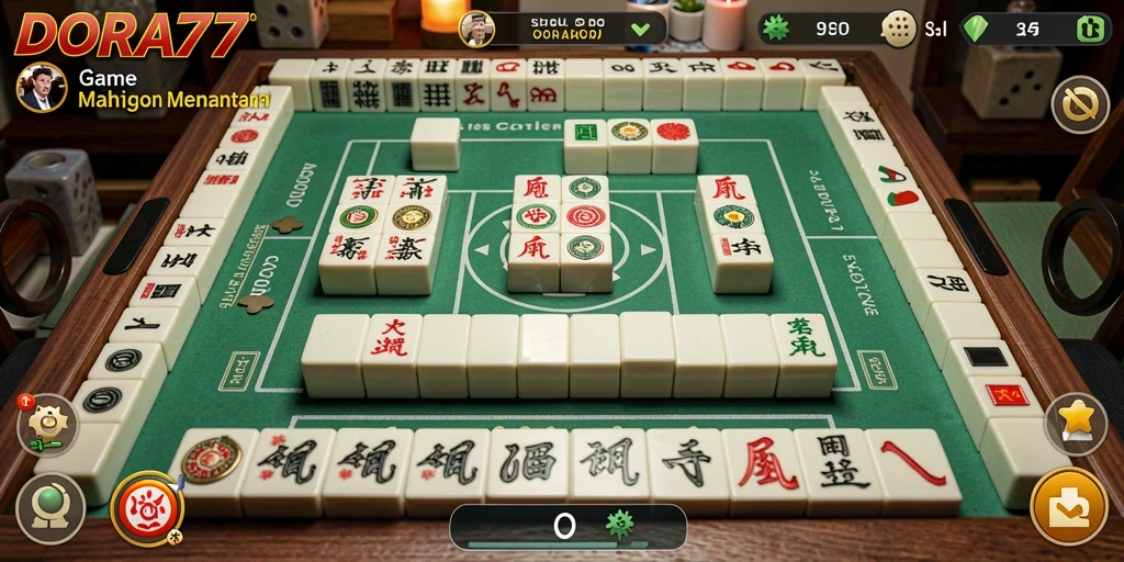Screenshot gameplay DORA77 dengan aksi mencocokkan ubin Mahjong.