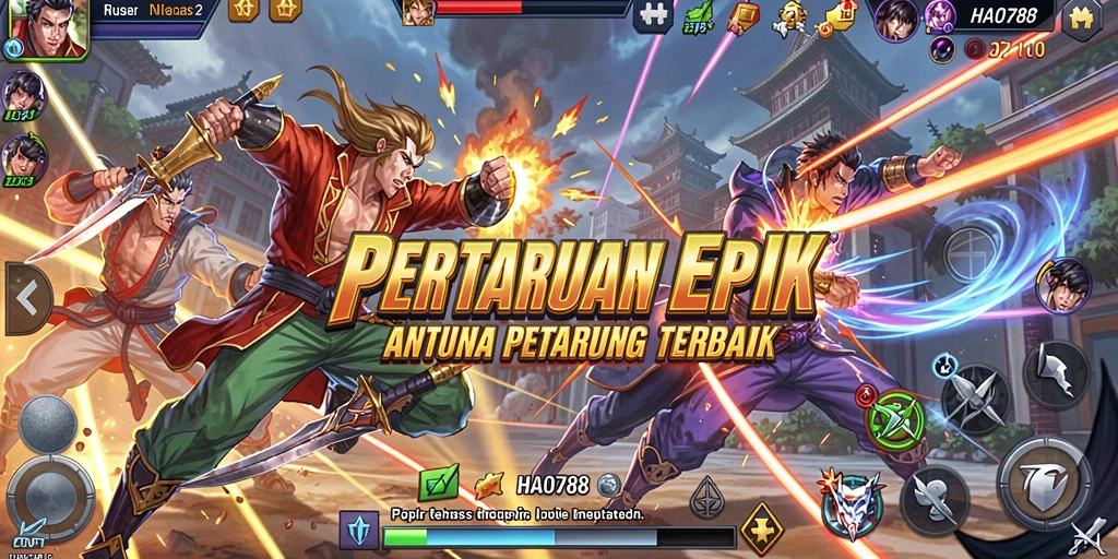 Screenshot menampilkan pertarungan seru di HAO788 dengan berbagai karakter.