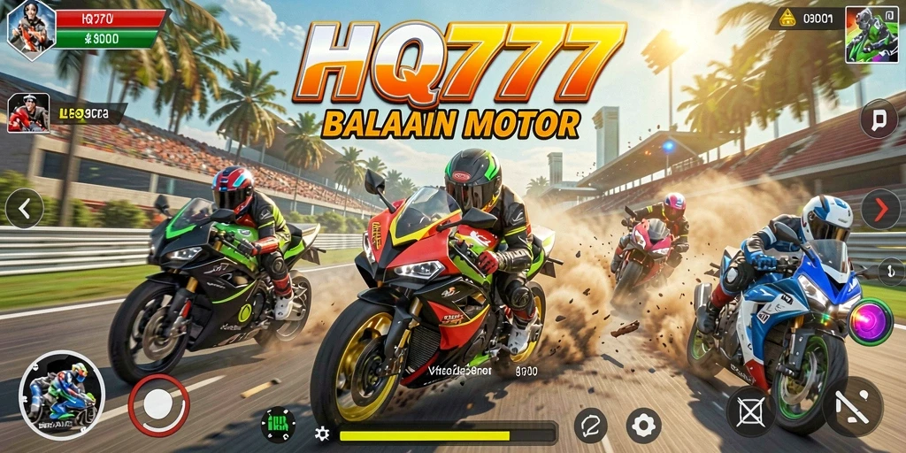 Gameplay HQ777 yang seru dan mendebarkan dalam balapan motor.