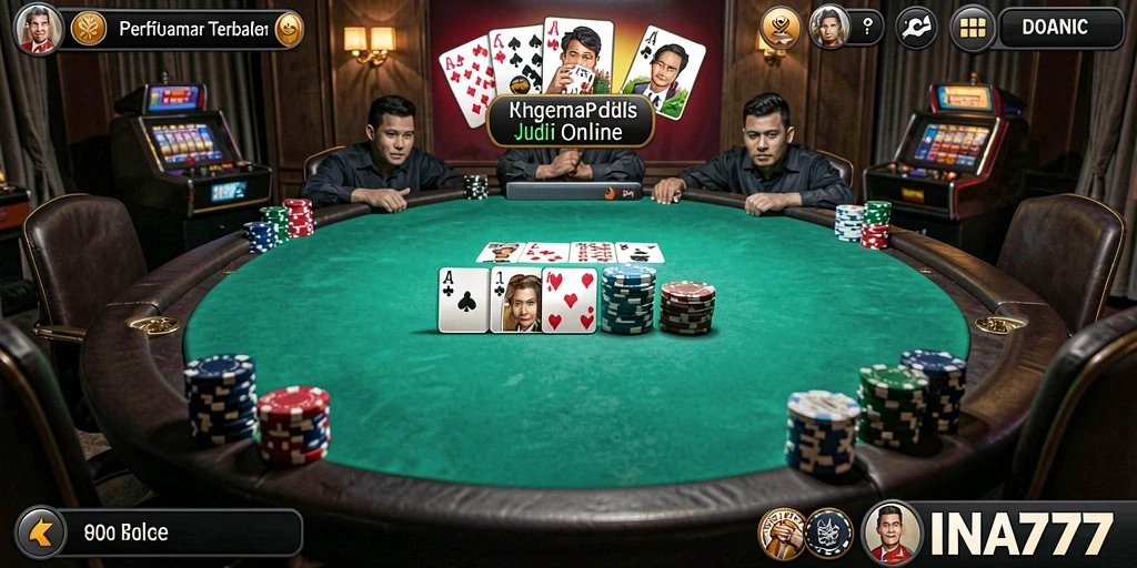 Tampilan gameplay poker yang menarik dan menegangkan di INA777.
