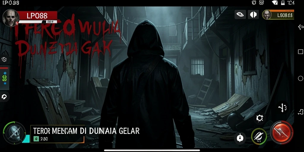 Screenshot gameplay LPO88 menampilkan suasana gelap yang menakutkan.