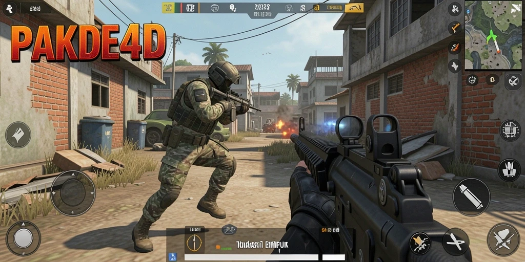 Screenshot PAKDE4D menampilkan pertarungan intens dalam game FPS.