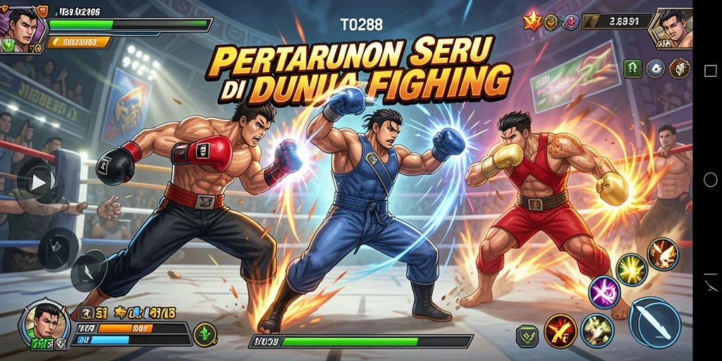 Screenshot dari TO288 menampilkan pertarungan intens dengan efek visual yang menarik.