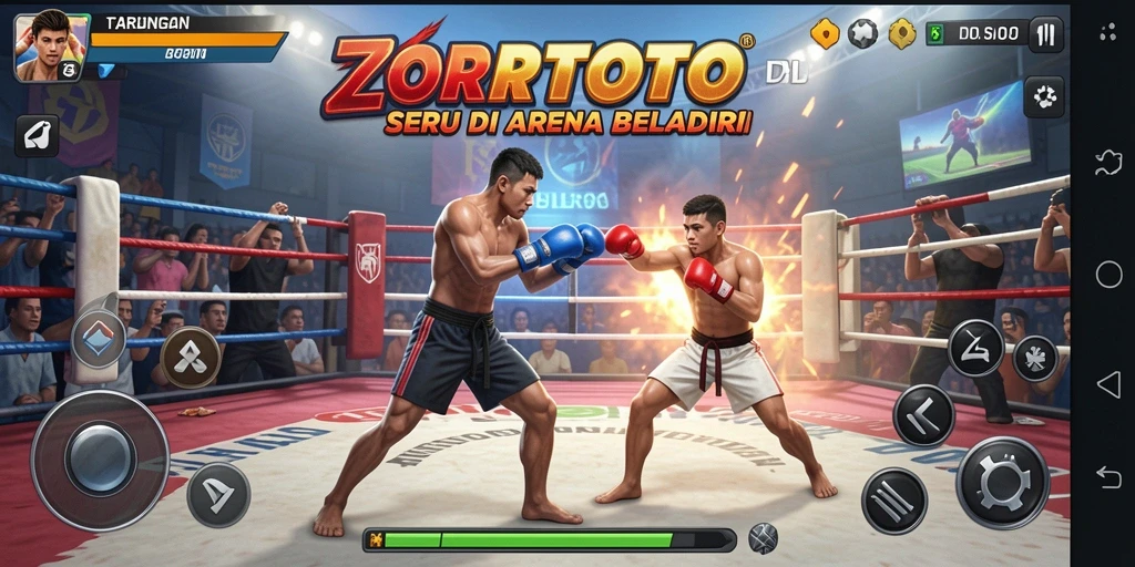 Tampilan gameplay menghadirkan aksi pertarungan penuh adrenalin.